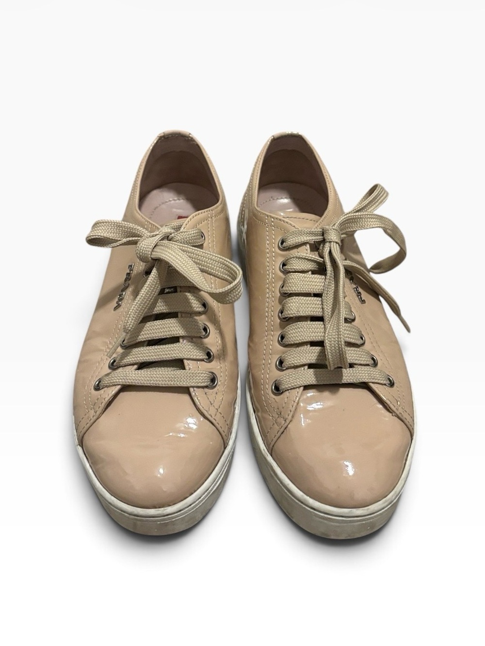 Prada Nude Patent Leather Low-Top Sneakers